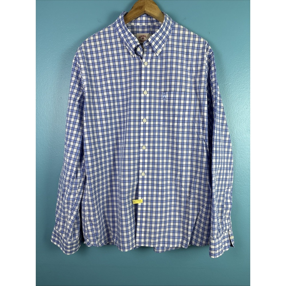 Brooks Brothers Red Fleece Shirt Mens XXL Blue Plaid Excellent Button Down Logo